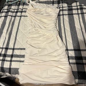 white cream tight scrunch dress